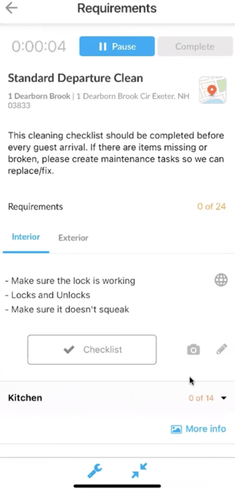 Breezeway mobile app showing cleaning checklist